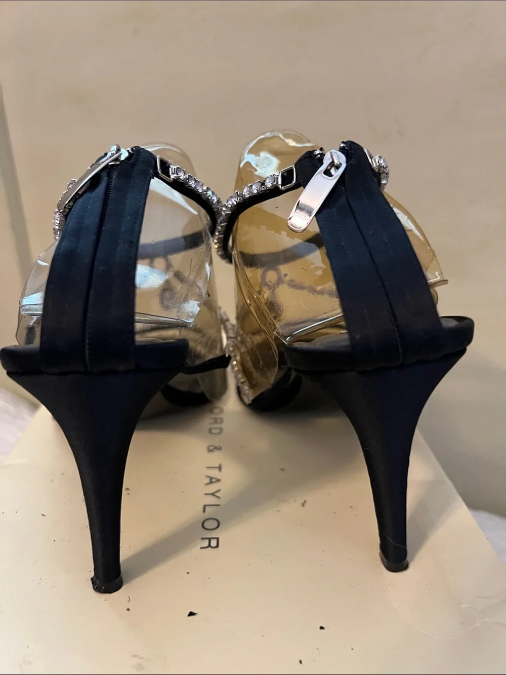 Lord & Taylor Black Rhinestone Teardrop-Strap Women's Sandals